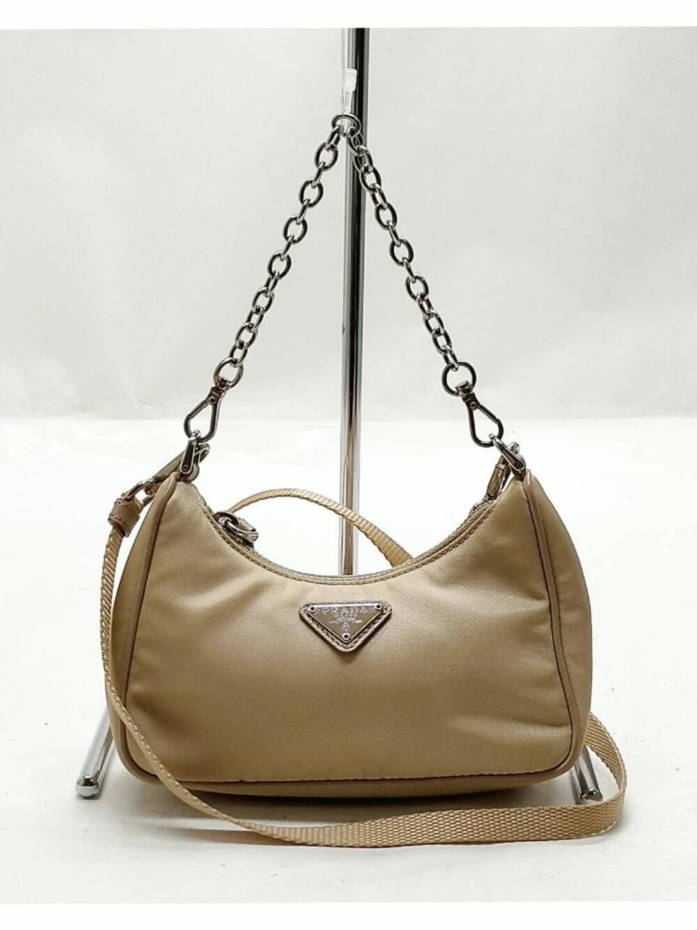 Authentic Prada Nylon Shoulder Bag Chain Strap Mini Hobo Bag - Picture 2 of 16